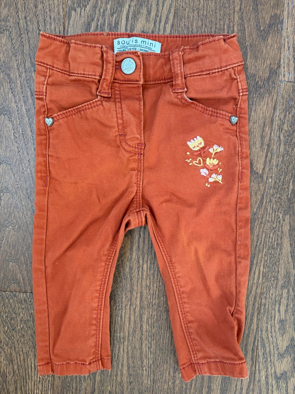 Souris Mini Girls' Rust Floral Stretch Jeans